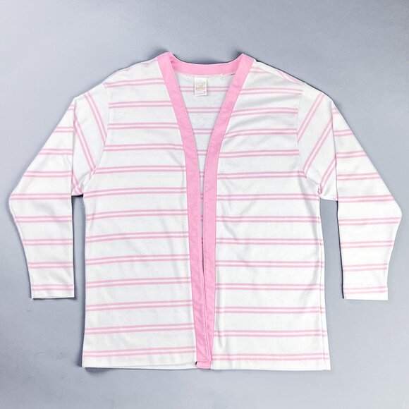 Vintage Striped Cardigan | 90's Pink & White Women's Casual Jersey Sweater - Picture 1 of 7